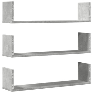 vidaXL Étagères murales 3 pcs Gris béton 80x18x18 cm Bois d'ingénierie