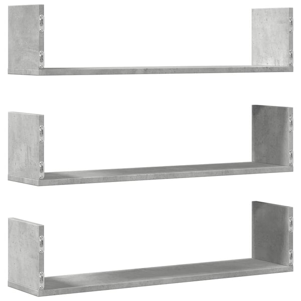 vidaXL Étagères murales 3 pcs Gris béton 80x18x18 cm Bois d'ingénierie