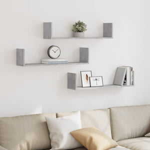 vidaXL Étagères murales 3 pcs Gris béton 80x18x18 cm Bois d'ingénierie