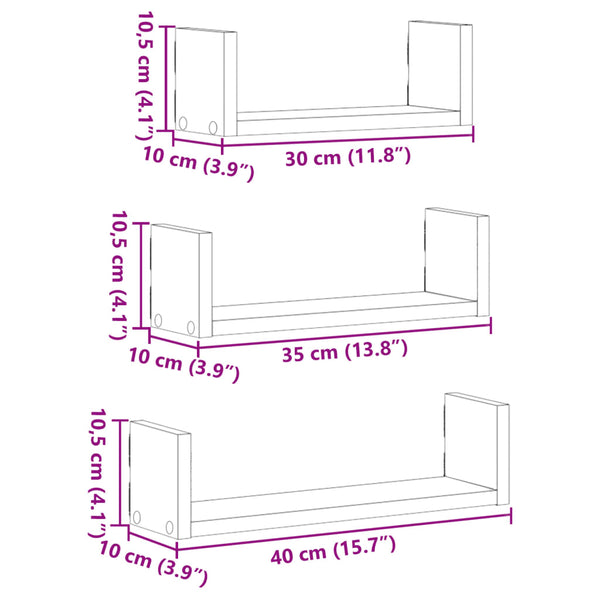 Wandregal 3er Set Weiß Holz