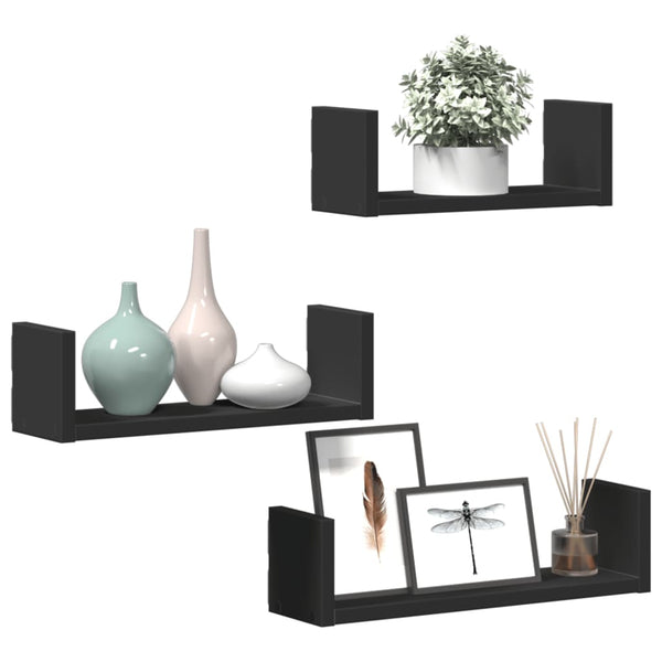 Schwarze Wandregale, 3er Set