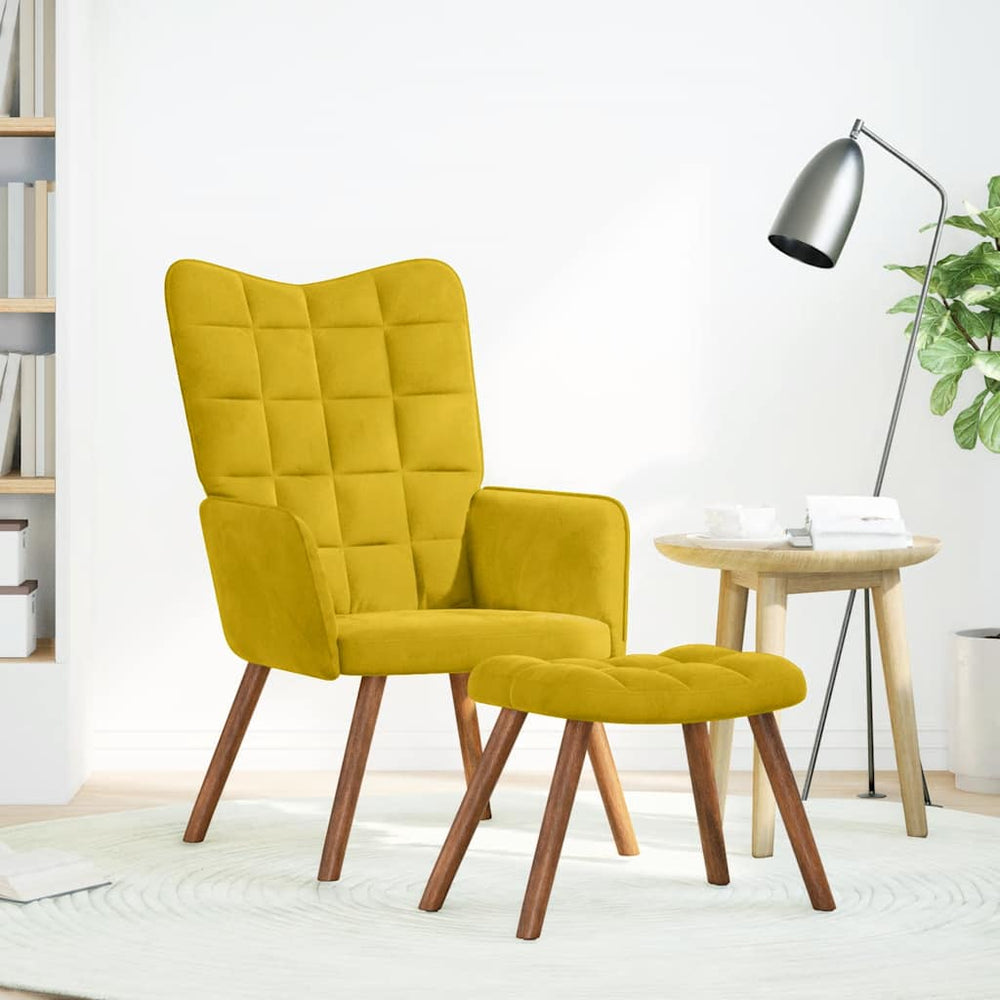 Gelber Samt Relaxsessel mit Hocker