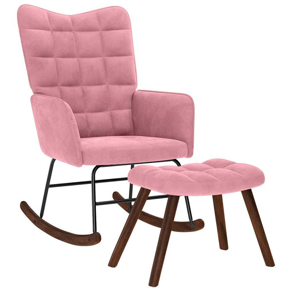Schaukelstuhl mit Hocker Pink Velvet