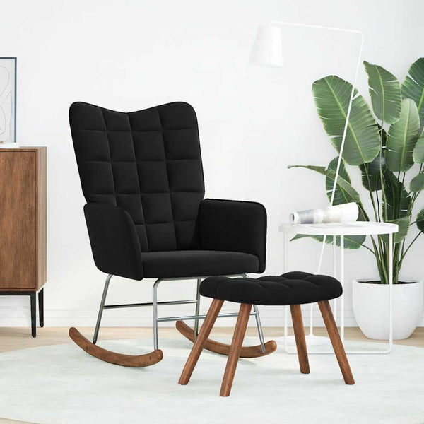 vidaXL Rocking Chair with Footrest Black Velvet