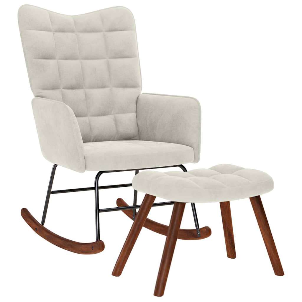 Schaukelstuhl mit Hocker Creme Samt