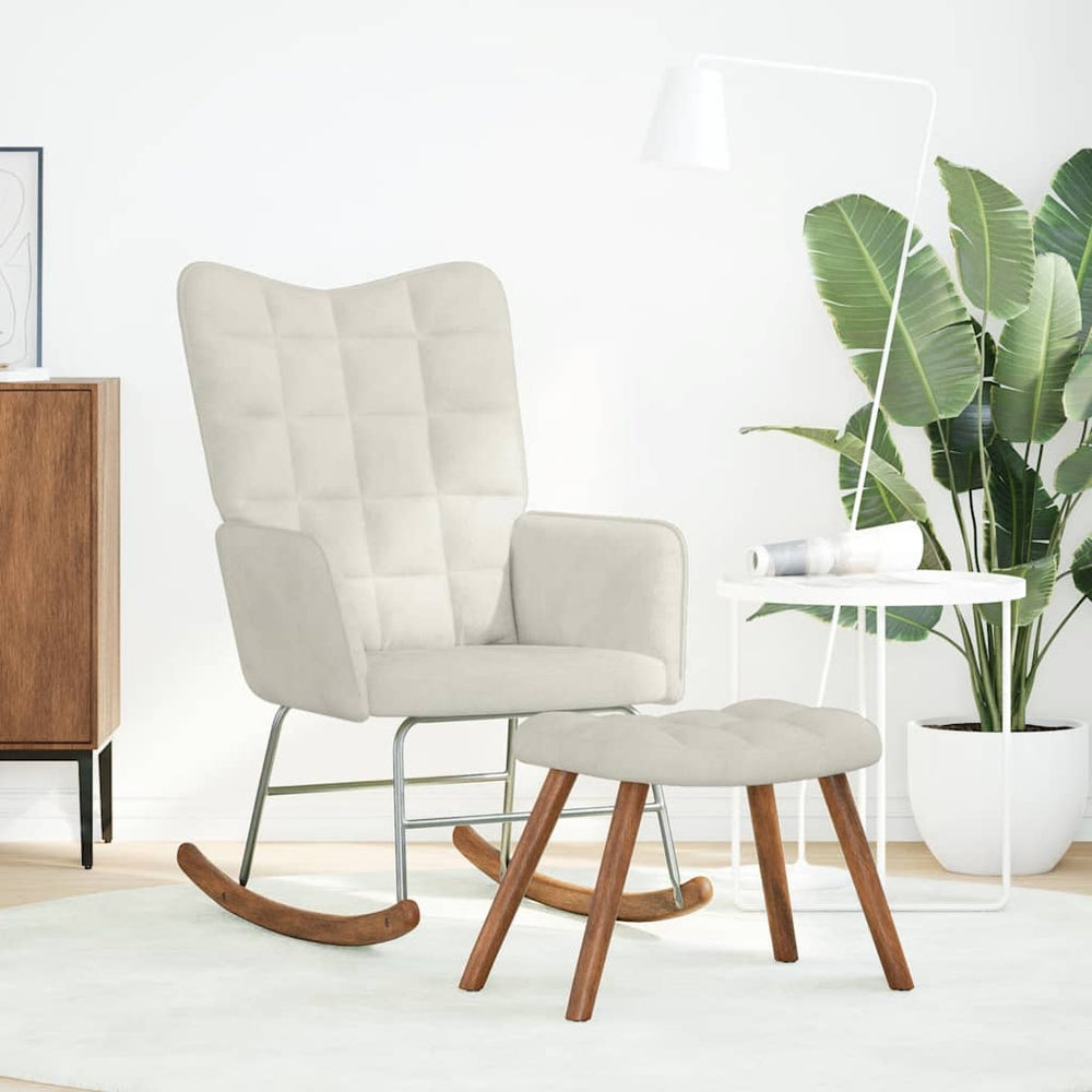 Schaukelstuhl mit Hocker Creme Samt