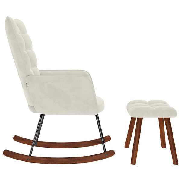 Schaukelstuhl mit Hocker Creme Samt