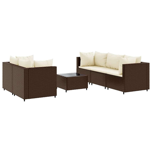 6-tlg. Garten Lounge Set Braun Poly Rattan