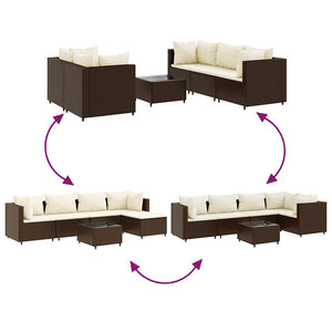6-tlg. Garten Lounge Set Braun Poly Rattan