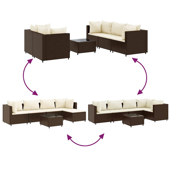 6-tlg. Garten Lounge Set Braun Poly Rattan
