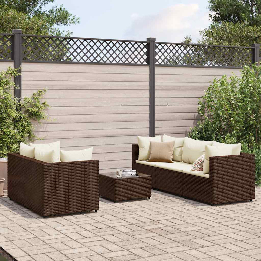 6-tlg. Garten Lounge Set Braun Poly Rattan