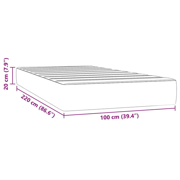 vidaXL Matelas à ressorts ensachés Gris clair 100x220x20 cm Velours