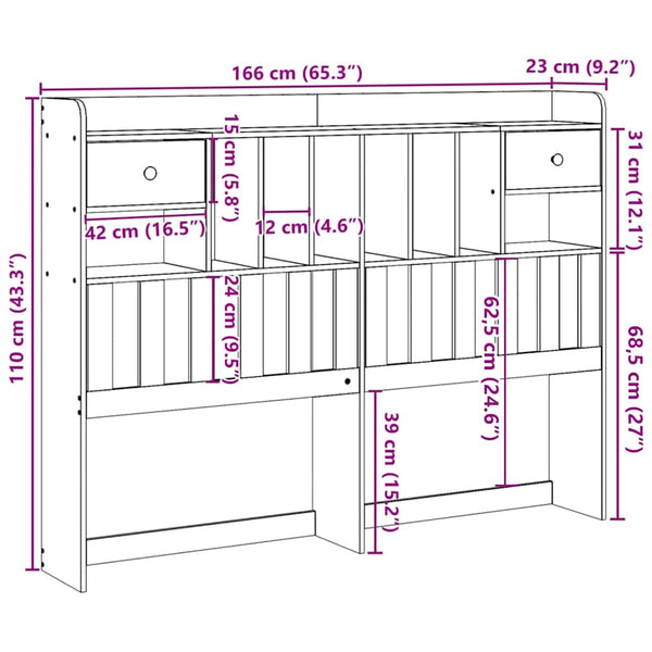 Kopfteil 180 cm Kiefer Massivholz mit Stauraum
