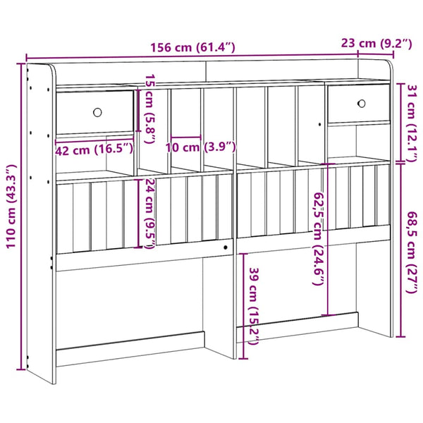Kopfteil 150 cm Kiefer Massivholz mit Stauraum