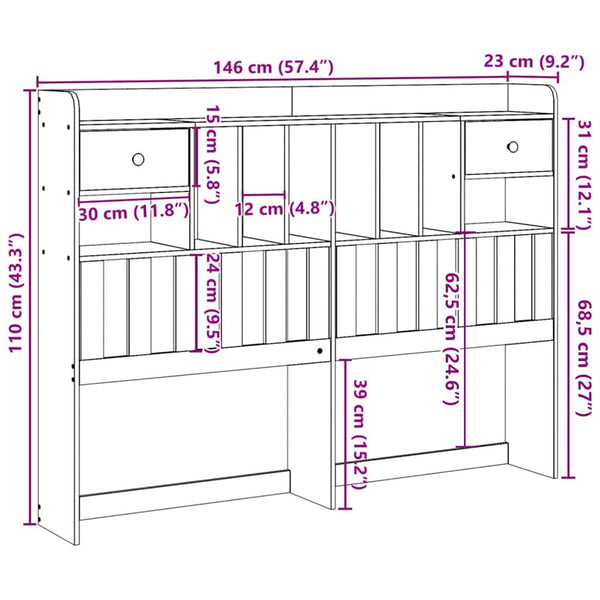 vidaXL Tête de lit avec rangement marron miel 140 cm Pin massif