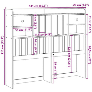 Kopfteil 135 cm Kiefer Massivholz mit Stauraum