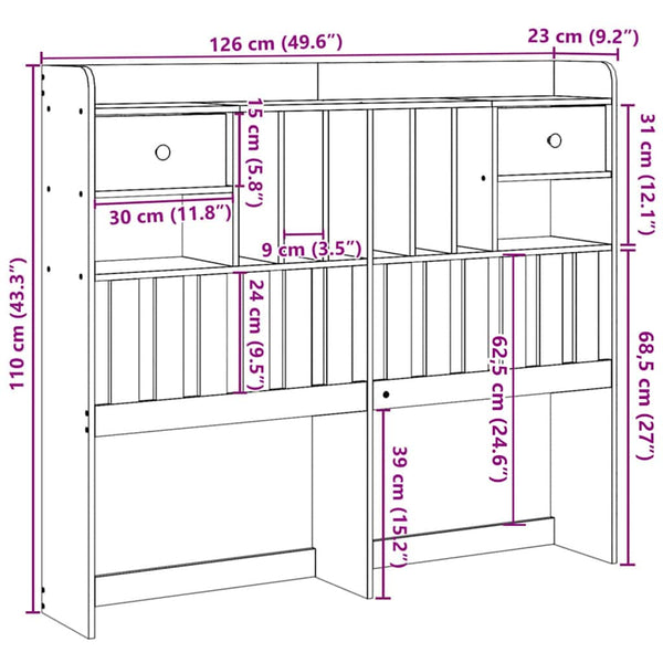 Kopfteil 120 cm mit Stauraum, Wachsbraun