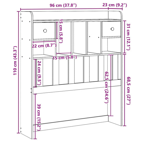 Kopfteil 90cm Kiefer Massivholz mit Stauraum