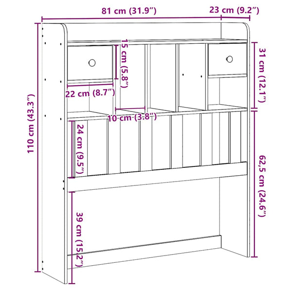 Weißes Kopfteil mit Stauraum, 75 cm