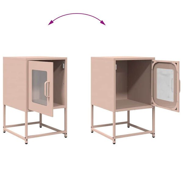 Rosa Nachttisch aus Stahl, 36x60,5 cm