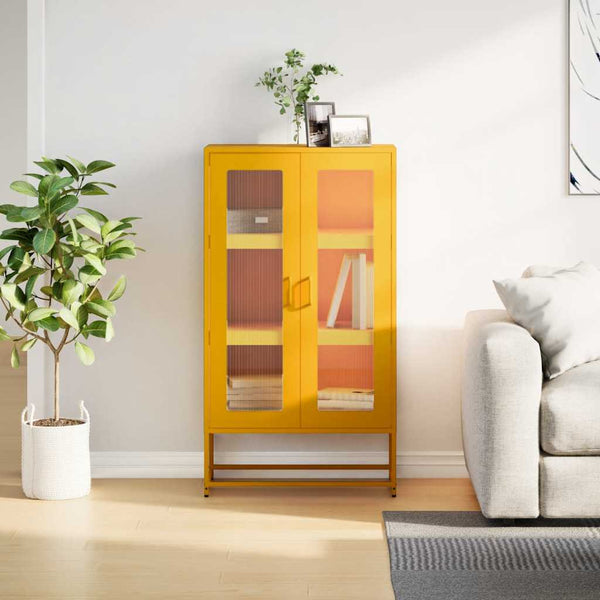 Senfgelbes Highboard 68x123 cm aus Stahl