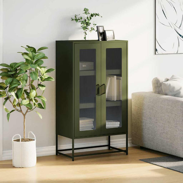 Olivgrünes Highboard Stahl 68x39x123cm