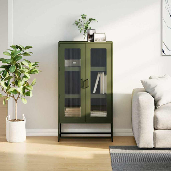 Olivgrünes Highboard Stahl 68x39x123cm