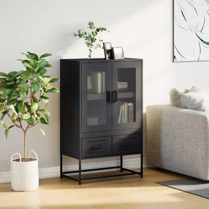 Highboard Schwarz Stahl 68x39x111,5 cm