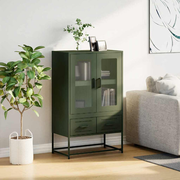 Olivgrünes Highboard aus Stahl, 68 cm