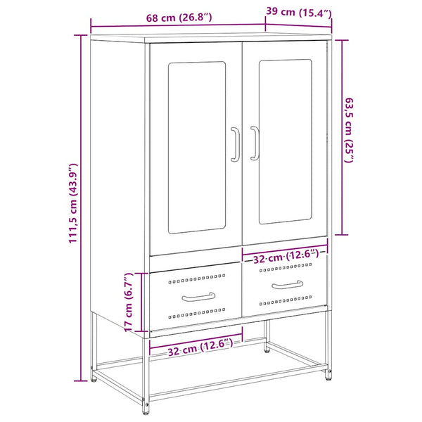 Olivgrünes Highboard aus Stahl, 68 cm