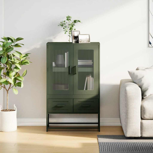 Olivgrünes Highboard aus Stahl, 68 cm
