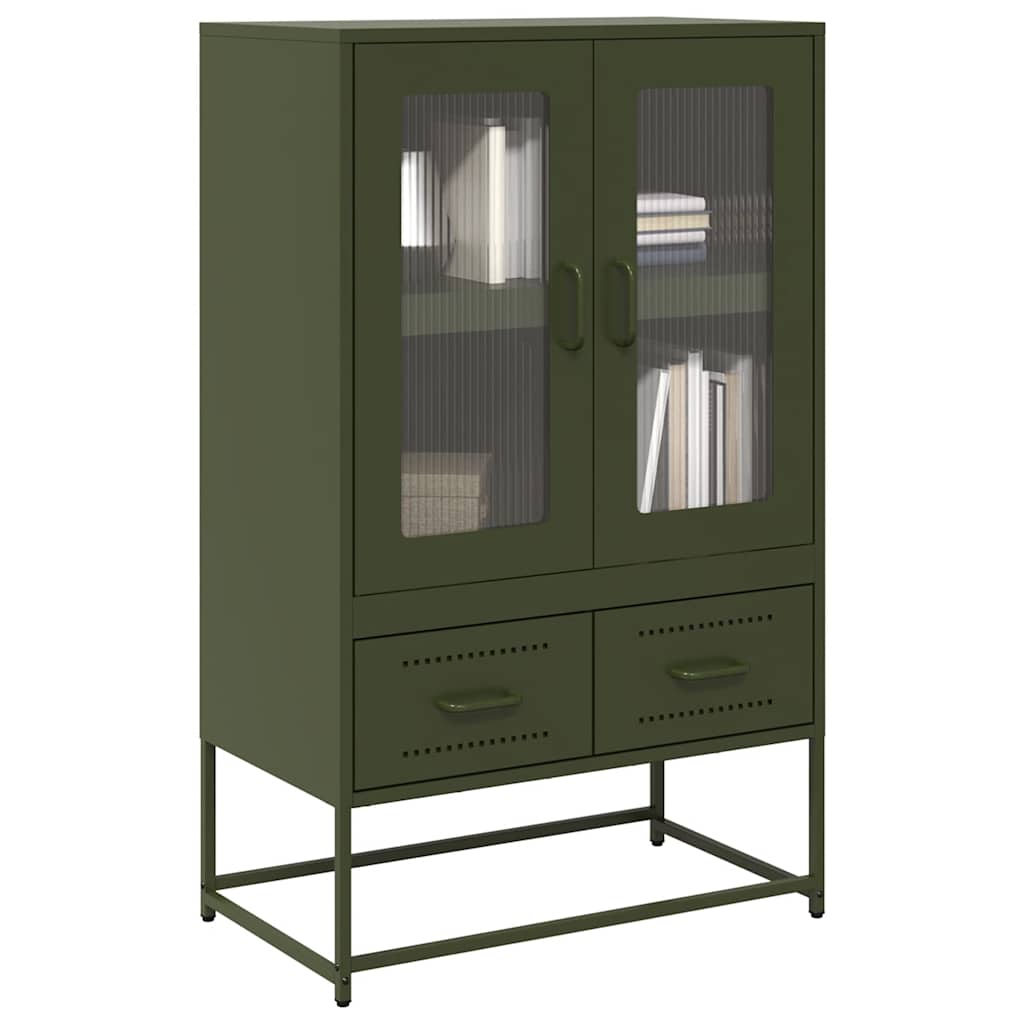 Olivgrünes Highboard aus Stahl, 68 cm