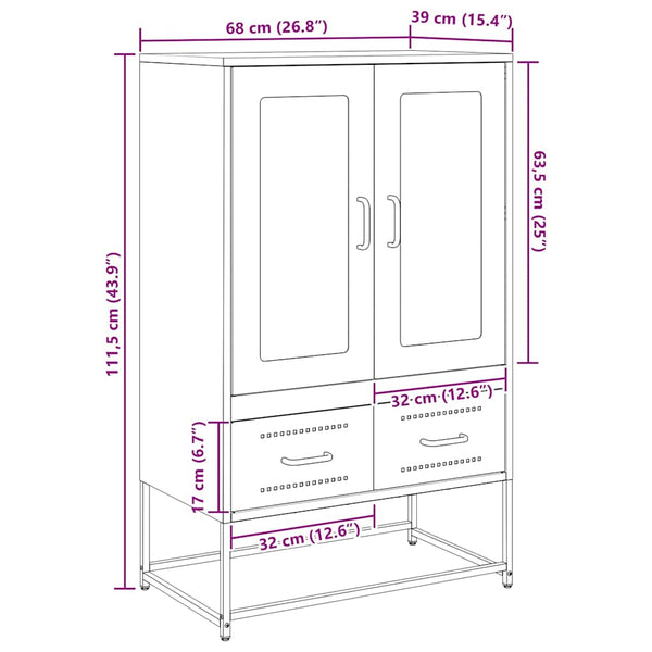 Highboard Weiß Stahl 68x39x111,5 cm