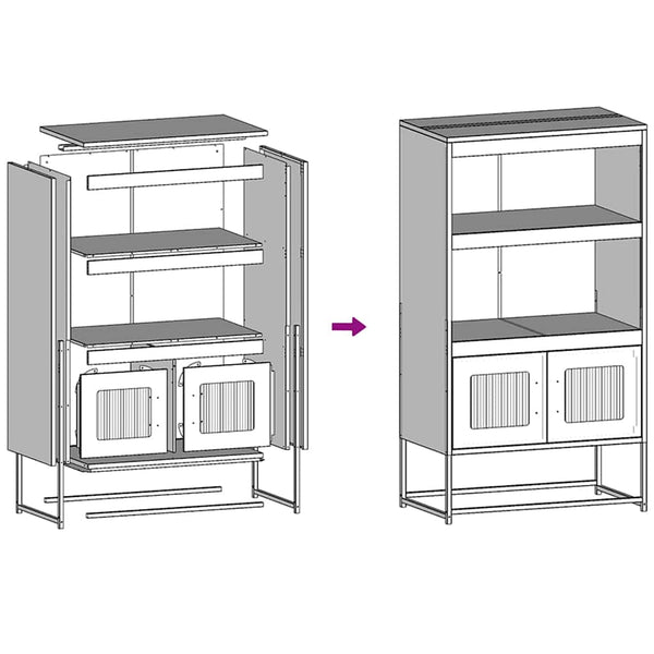 Highboard Weiß Stahl 68x39x123 cm