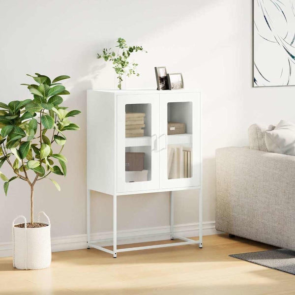Highboard Weiß Stahl 68x39x107 cm