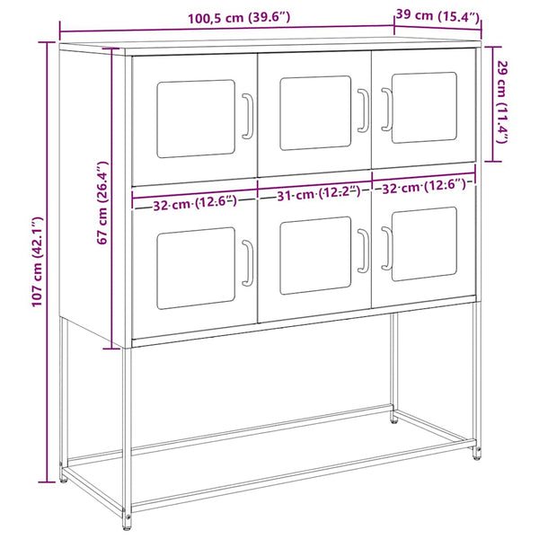 Schwarzes Sideboard, Stahl, 100,5 cm