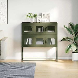 Olivgrünes Sideboard aus Stahl, 100,5 cm