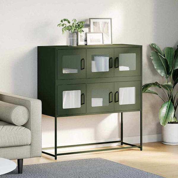 Olivgrünes Sideboard aus Stahl, 100,5 cm