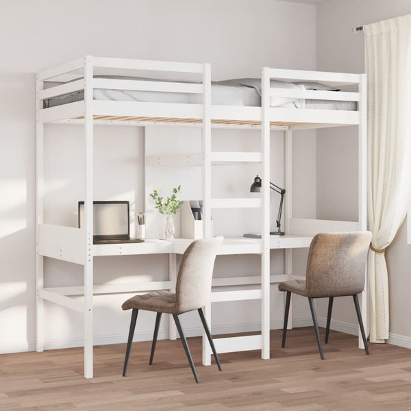 Hochbett mit Schreibtisch Weiß 90x200 cm