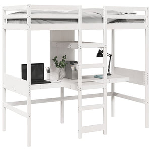 Hochbett mit Schreibtisch Weiß 90x200 cm