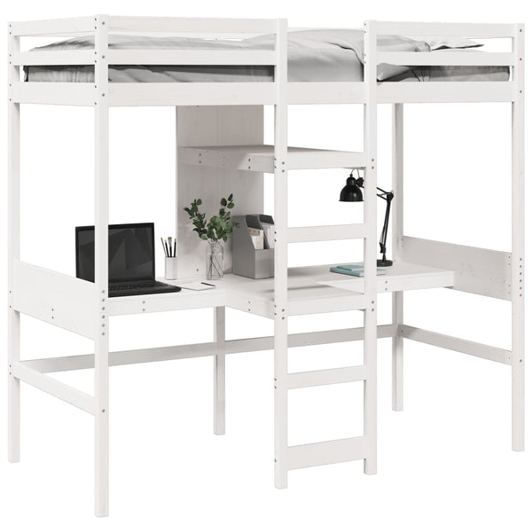 Hochbett mit Schreibtisch Weiß 90x200 cm