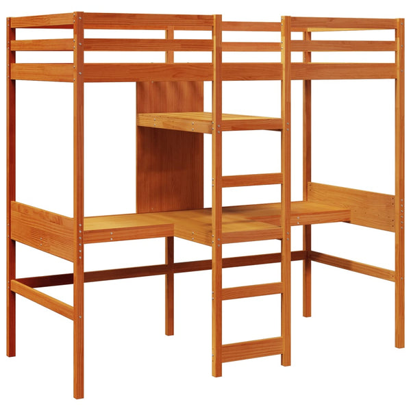 Hochbett mit Schreibtisch Kiefer Braun 90x200 cm