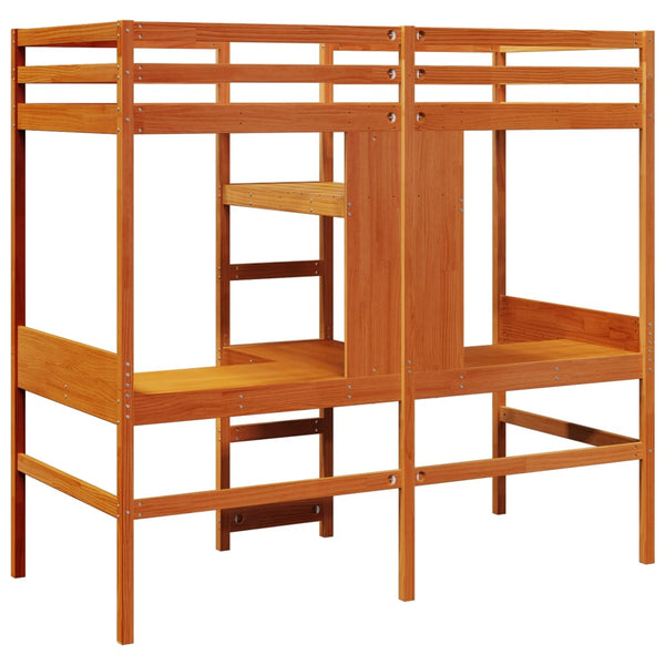 Hochbett mit Schreibtisch Kiefer Braun 90x200 cm