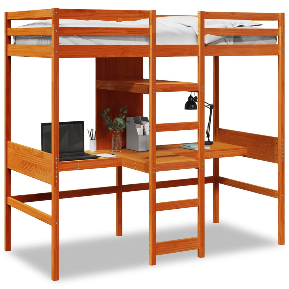 Hochbett 80x200 cm Kiefer Massivholz Wachsbraun