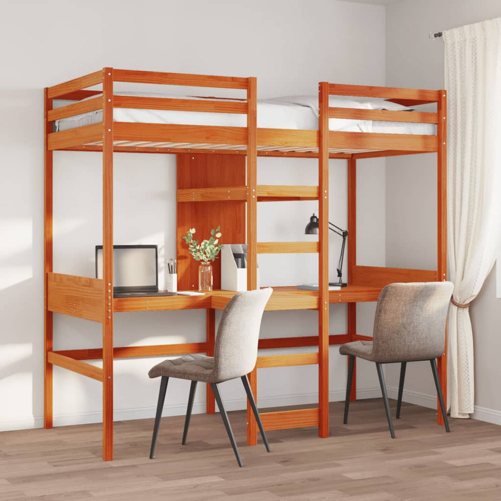 Hochbett 90x190 cm Kiefer Massivholz Wachsbraun