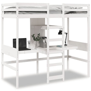 Hochbett 75x190 cm Kiefer Massivholz Weiß