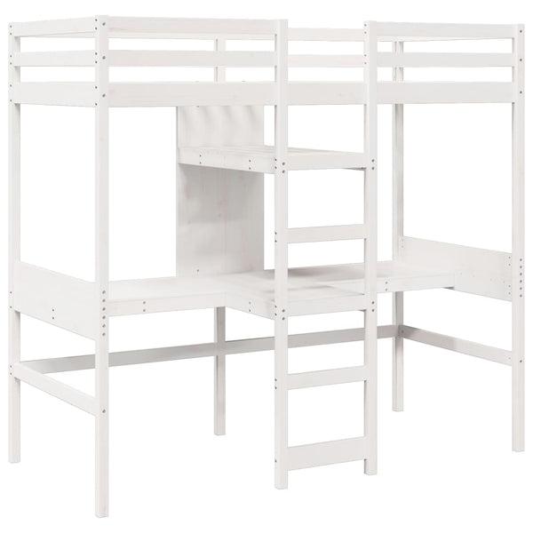 Hochbett 75x190 cm Kiefer Massivholz Weiß