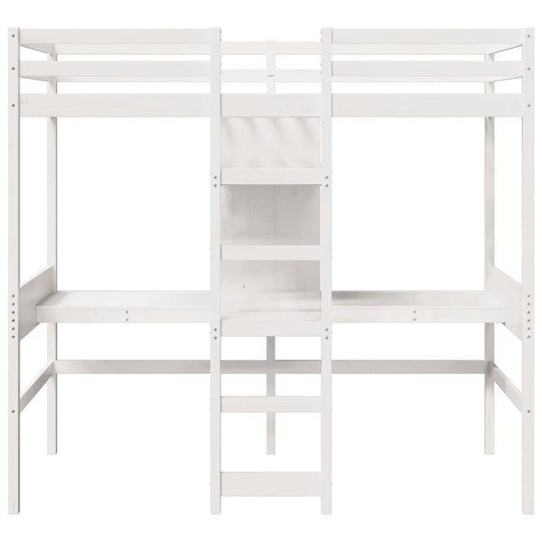 Hochbett 75x190 cm Kiefer Massivholz Weiß