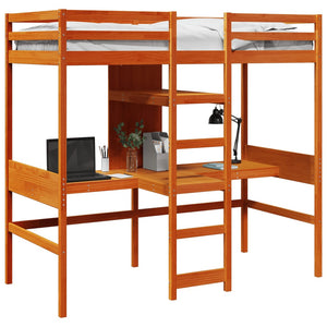 Hochbett 75x190 cm Kiefer Massivholz Wachsbraun
