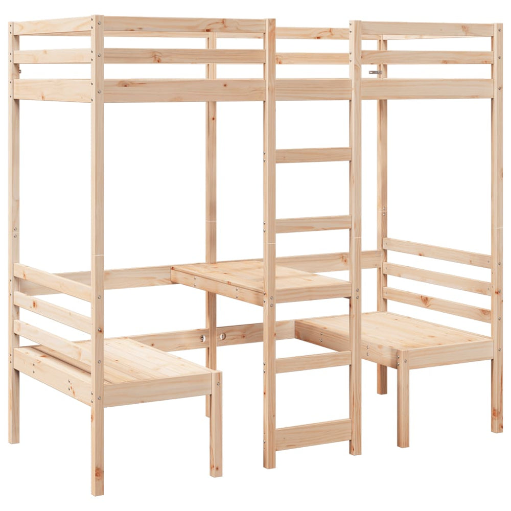 Hochbett mit Schreibtisch Kiefer 90x200 cm